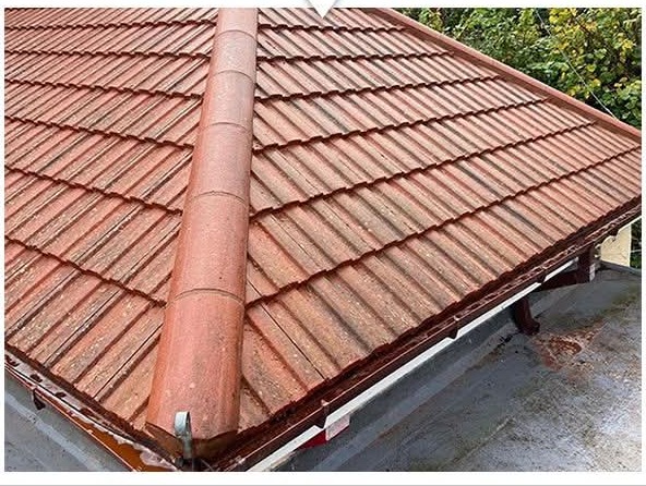 Clay tiled roof after professional roof cleaning, moss and organic growth removed